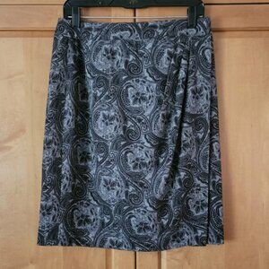 Talbots Wool Blend Black/Grey Paisley Wrap Skirt - 6